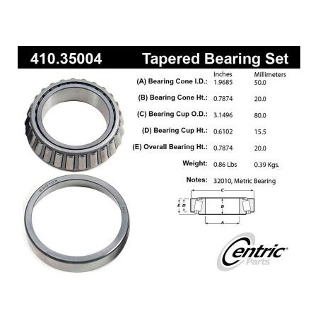 Centric C-Tek Standard Wheel Bearing and Race Set, C-Tek 410.35004E